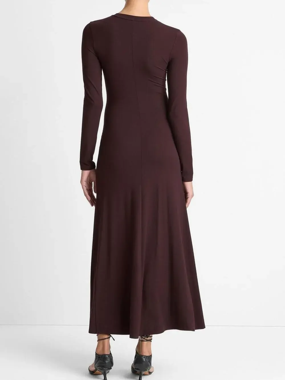 Vince Long Sleeve Ruched Burgandy Midi Dress - Picture 6 of 11